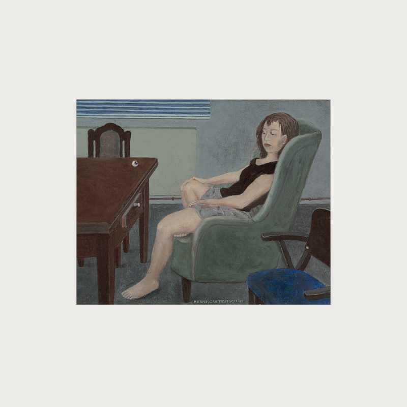 Hannelore Teutsch | Mädchen im Sessel | Tempera auf Holz | 2010 | 30 x 36 cm